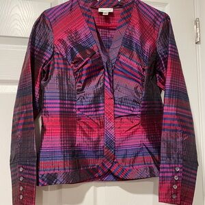Coldwater Creek Red and Purple Blazer with Modern Plaid Design